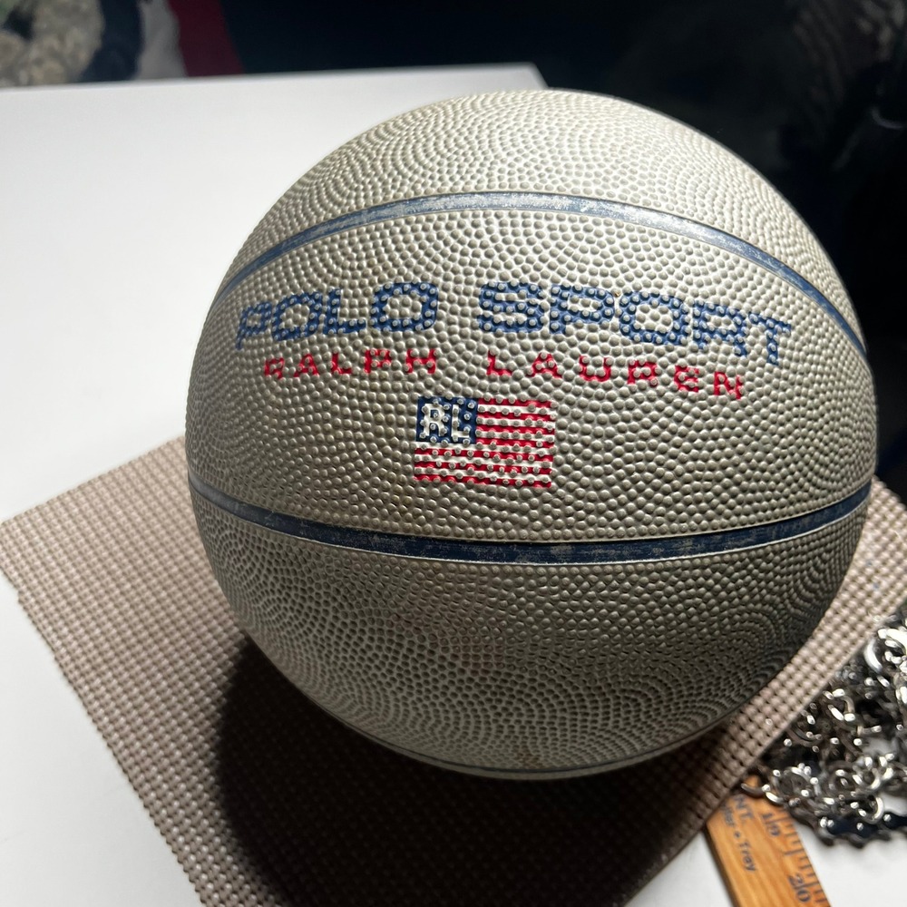 Vintage Polo Sport Ralph Lauren Rawlings Silver Basketball Mini 7 Inch Rare 90s